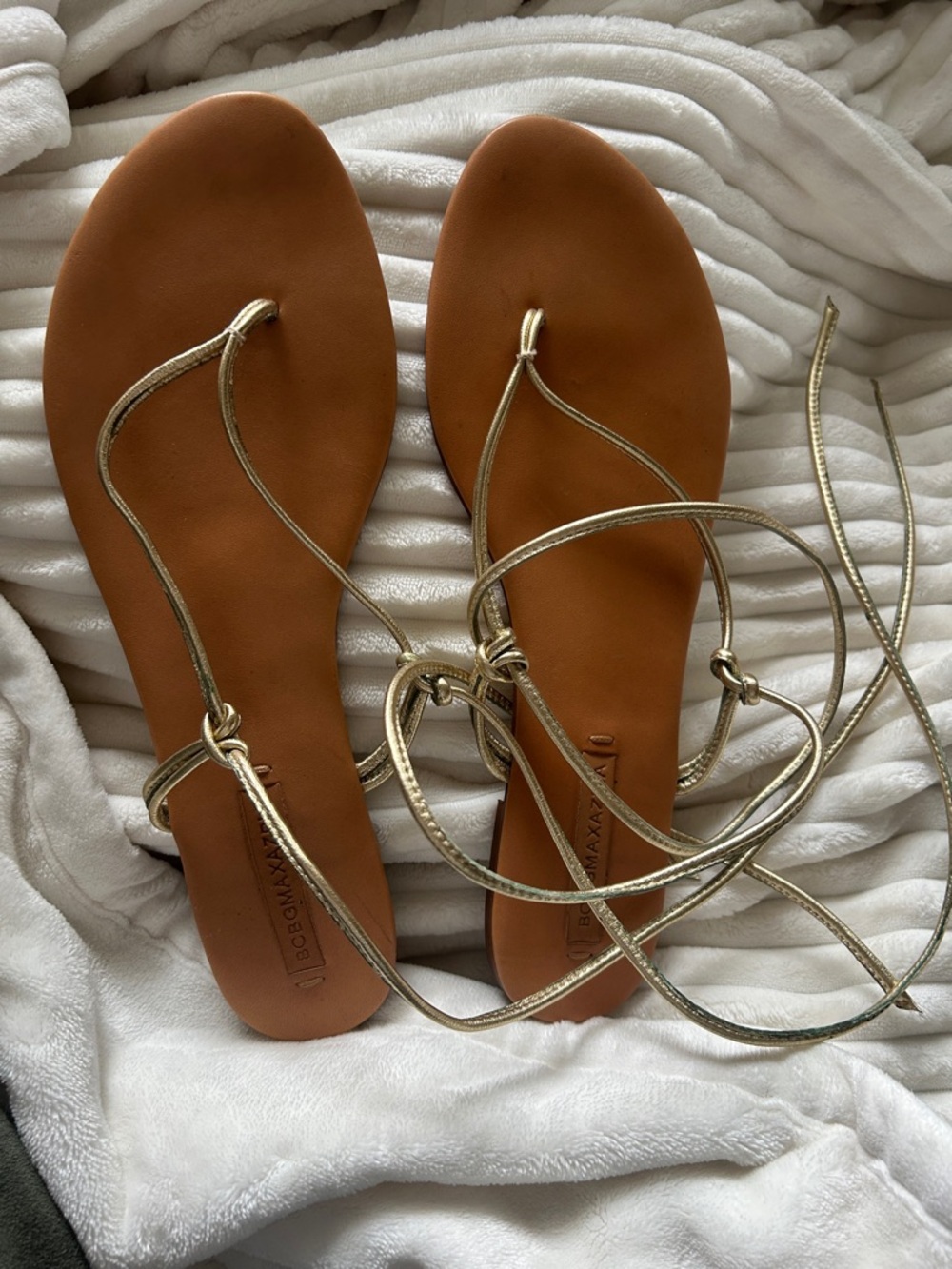 BCBGMAXAZRIA Sandals with Gold Laces - Women’s size 10 worn twice